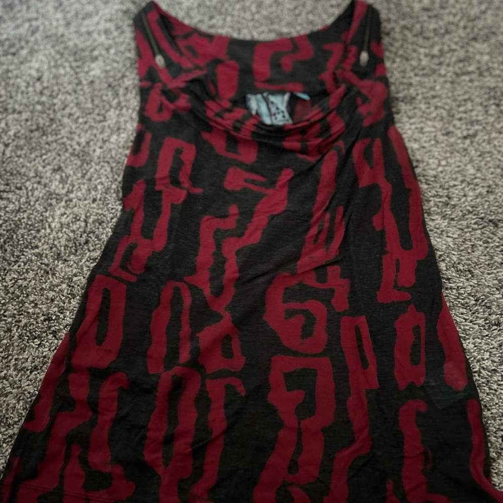 L.A.M.B. Red Leopard Print Rayon Tank Top with Zipper Straps Size Medium